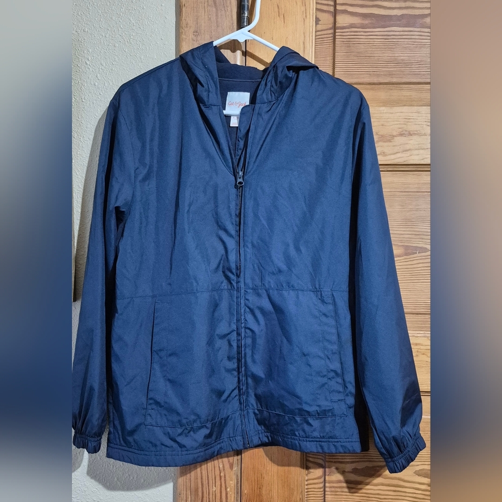 Cat & Jack Unisex Kids XL (16) Blue Lightweight Hooded Wind Breaker Lined Jacket